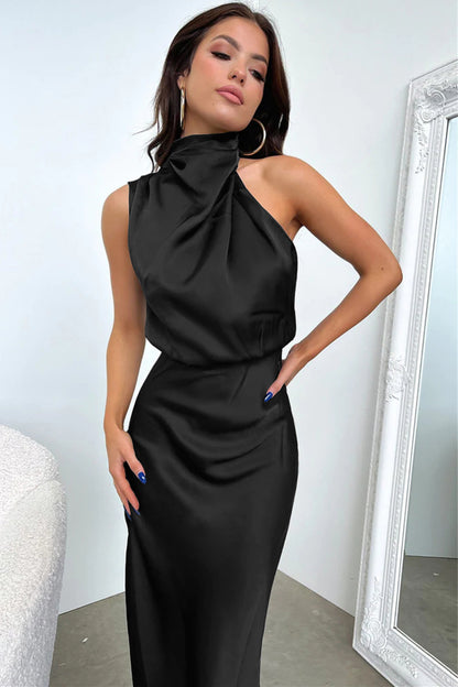2025Spring and Summer Hot Sale New High-end Satin Sleeveless Dress European and American Fashion Elegant Socialite Light Evening Dress