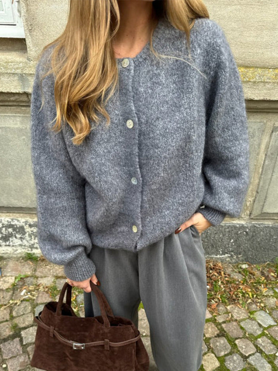 Candy Color Knitted Cardigan Women's European and American2025Autumn and Winter Mohair Solid Color Cardigan Macaron Color Sweater Cardigan for Women