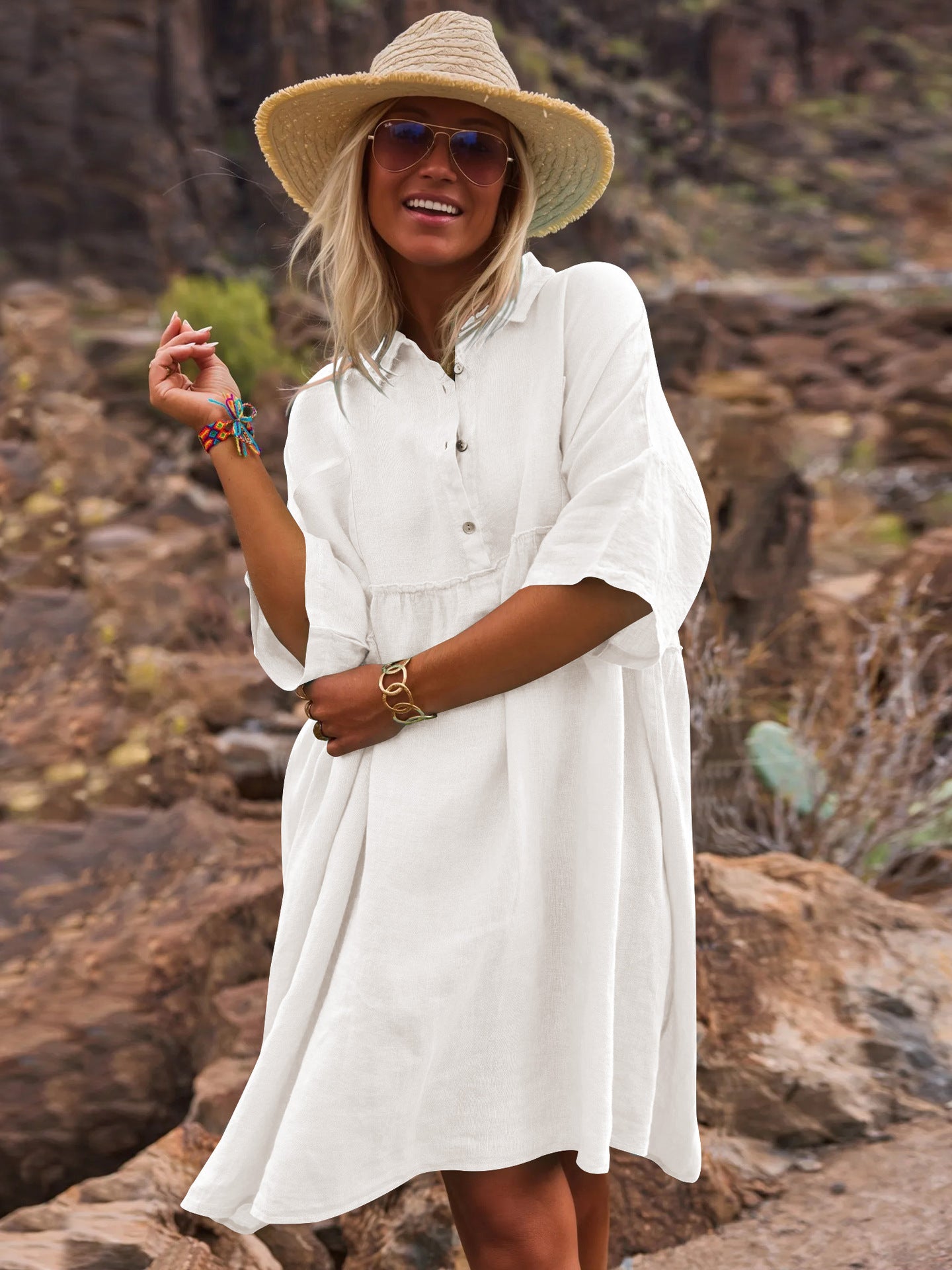 Sultyra Casual Button Artistic Style Fashion Dress