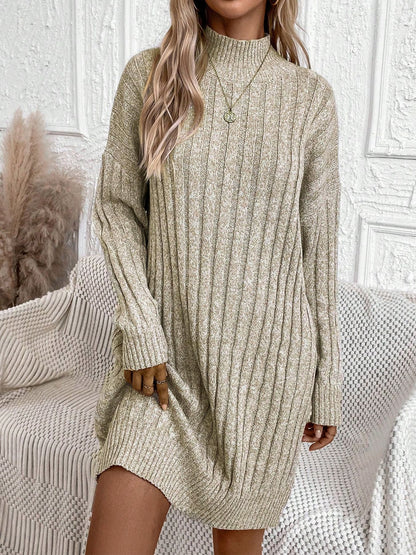 Sultyra High Neck Long Sleeve Loose Knitted Bodycon Dress
