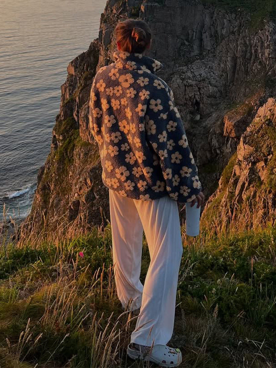 Cross-border fleece floral sweatshirt Europe and America2025Autumn and Winter New Fashion Sweatshirt Warm Fuzzy Sweatshirt Fleece Top for Women