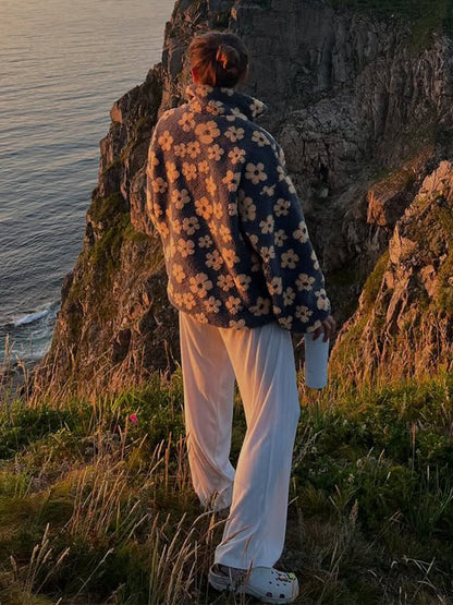 Cross-border fleece floral sweatshirt Europe and America2025Autumn and Winter New Fashion Sweatshirt Warm Fuzzy Sweatshirt Fleece Top for Women