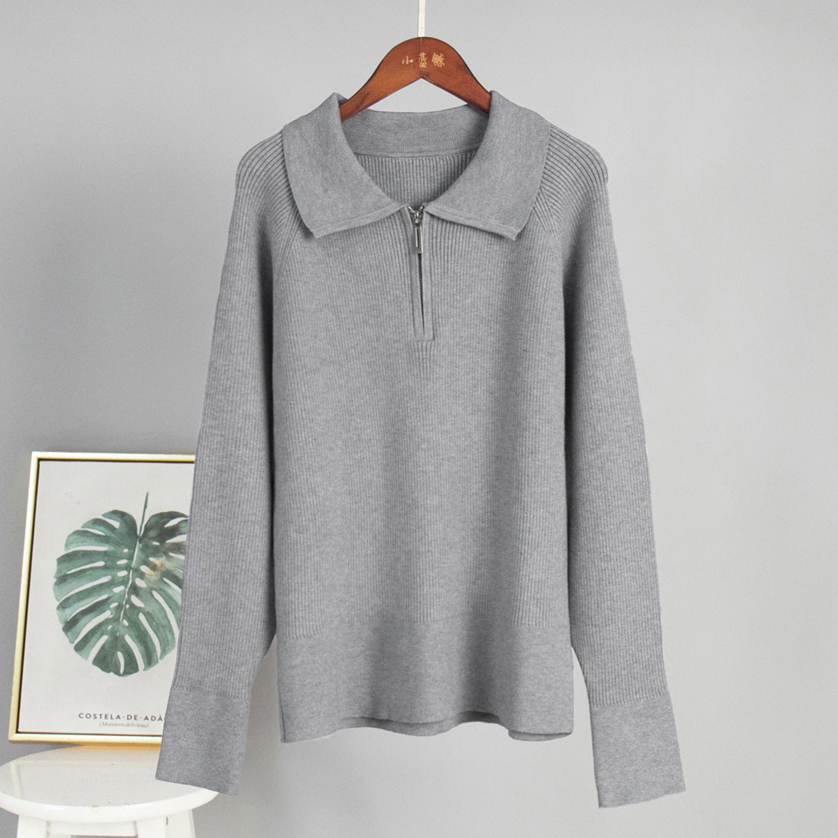 Cross-Border European and American Style2025Autumn and Winter New Trend Versatile Simple Casual Polo Turn-Down Collar Pullover Knitted Sweater