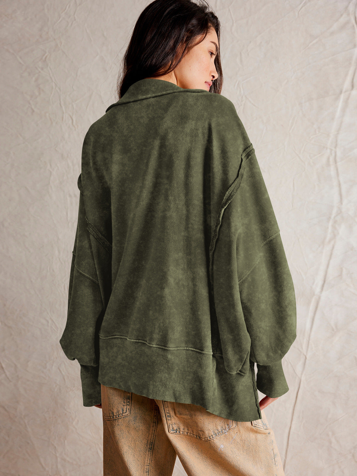 Sultyra Decorative Line Design Sense Top with Slit Lantern Sleeves polo