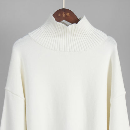Cross-Border2025Hot-Selling European and American Style Autumn Winter Solid Color High Neck Knitted Sweater Loose Slimming Versatile Knitted Sweater for Women