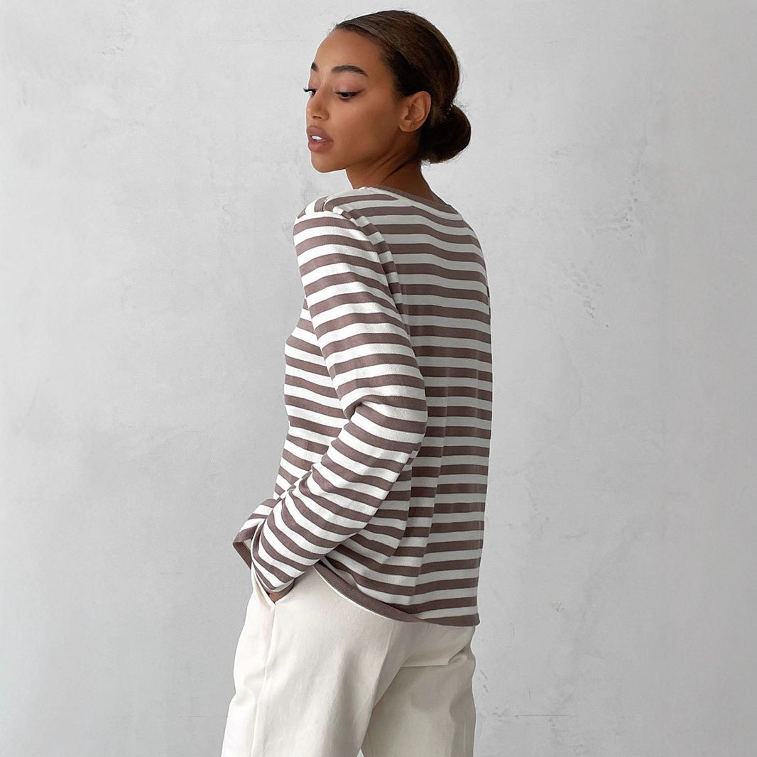 Cross-border Round Neck Knitted Striped Sweater European and American Style2025Spring Versatile Classic Retro Striped Pullover Sweater for Women