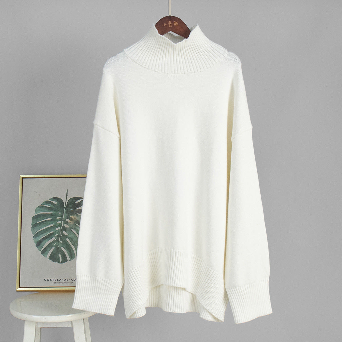 Cross-Border2025Hot-Selling European and American Style Autumn Winter Solid Color High Neck Knitted Sweater Loose Slimming Versatile Knitted Sweater for Women