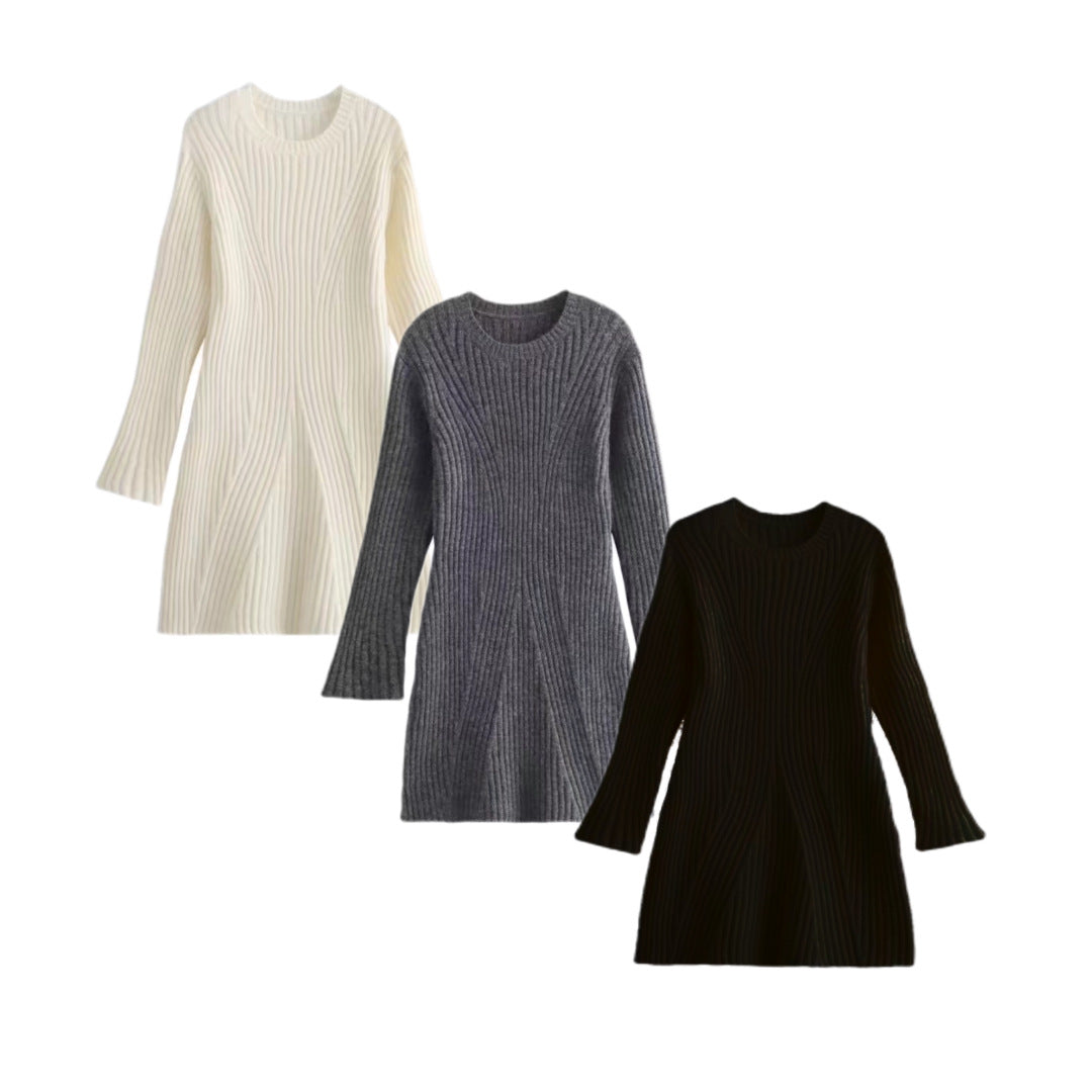 Cross-Border Amazon2025Spring and Autumn New Women's Fashion European and American Style Ribbed Knitted Dress M6247