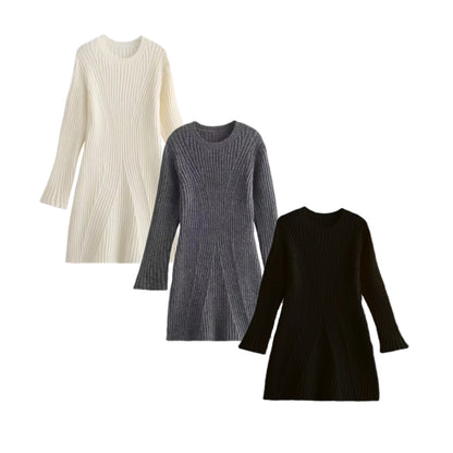 Cross-Border Amazon2025Spring and Autumn New Women's Fashion European and American Style Ribbed Knitted Dress M6247