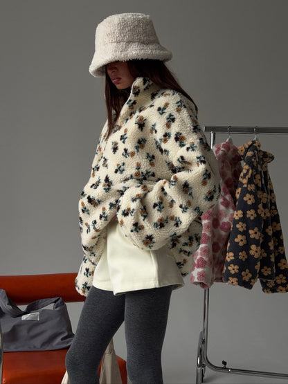 Cross-border fleece floral sweatshirt Europe and America2025Autumn and Winter New Fashion Sweatshirt Warm Fuzzy Sweatshirt Fleece Top for Women