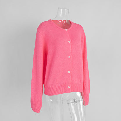 Candy Color Knitted Cardigan Women's European and American2025Autumn and Winter Mohair Solid Color Cardigan Macaron Color Sweater Cardigan for Women
