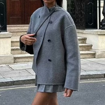 Wholesale Amazon Women's Clothing Autumn Winter New Fashionable Loose Fit V Double-breasted Woolen Coat C91695