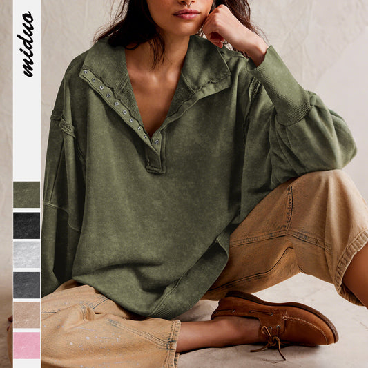 Sultyra Decorative Line Design Sense Top with Slit Lantern Sleeves polo