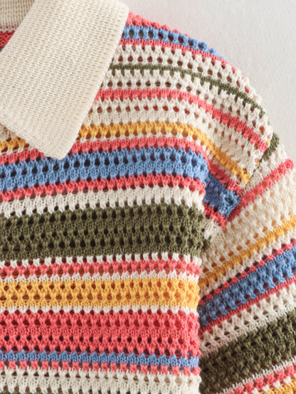 Amazon Cross-Border Europe and America2025Spring New Crochet POLO Collared Knitted Top and Shorts Set B62049