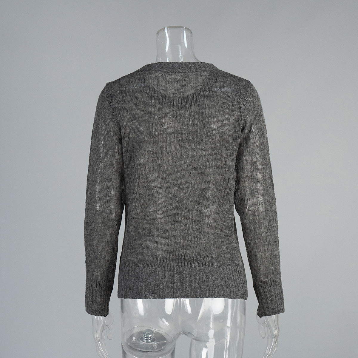 Cross-border Mohair Crew Neck Pullover Sweater European and American Style2025Spring and Summer New Comfortable Knitted Base Semi-Transparent Sweater for Women