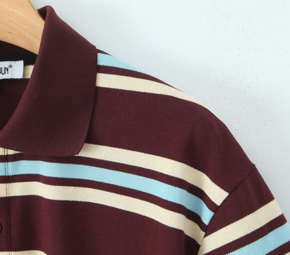 Cross-border European and American Fashion Striped Short Sleeve T Shirt Top+Low Waist Pleated Short Skirt2025Spring New D79551