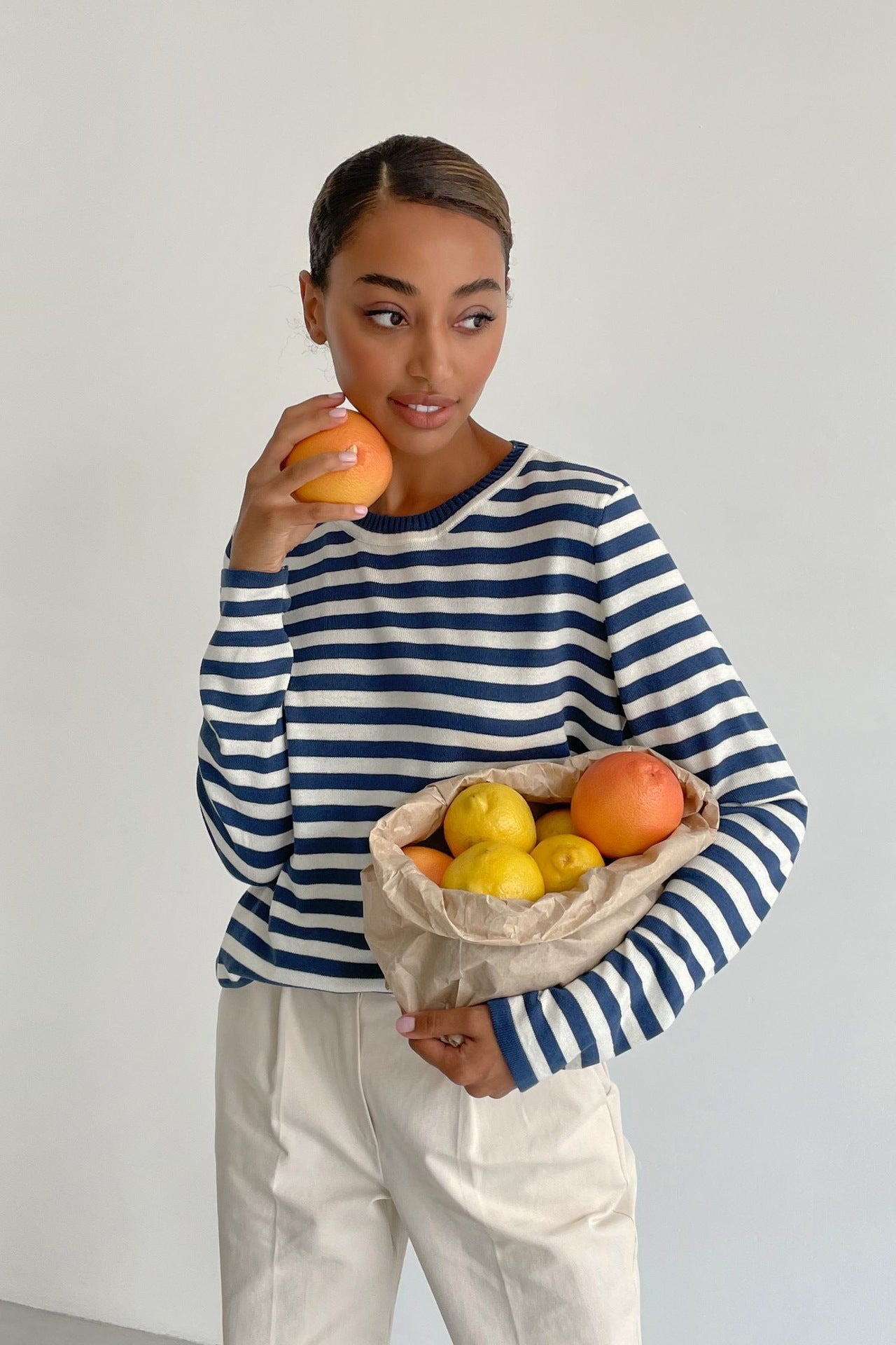 Cross-border Round Neck Knitted Striped Sweater European and American Style2025Spring Versatile Classic Retro Striped Pullover Sweater for Women