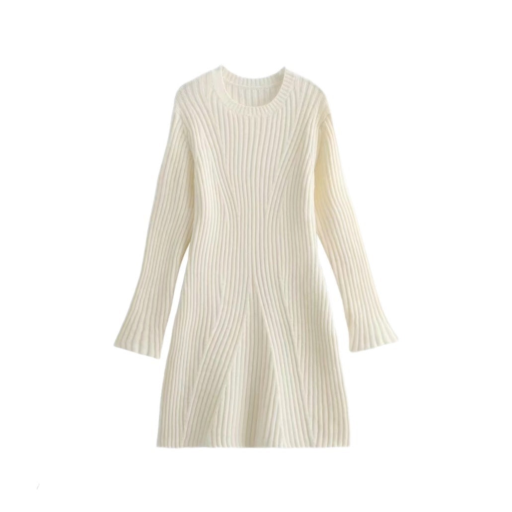 Cross-Border Amazon2025Spring and Autumn New Women's Fashion European and American Style Ribbed Knitted Dress M6247