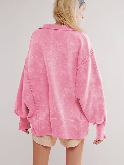 Sultyra Decorative Line Design Sense Top with Slit Lantern Sleeves polo