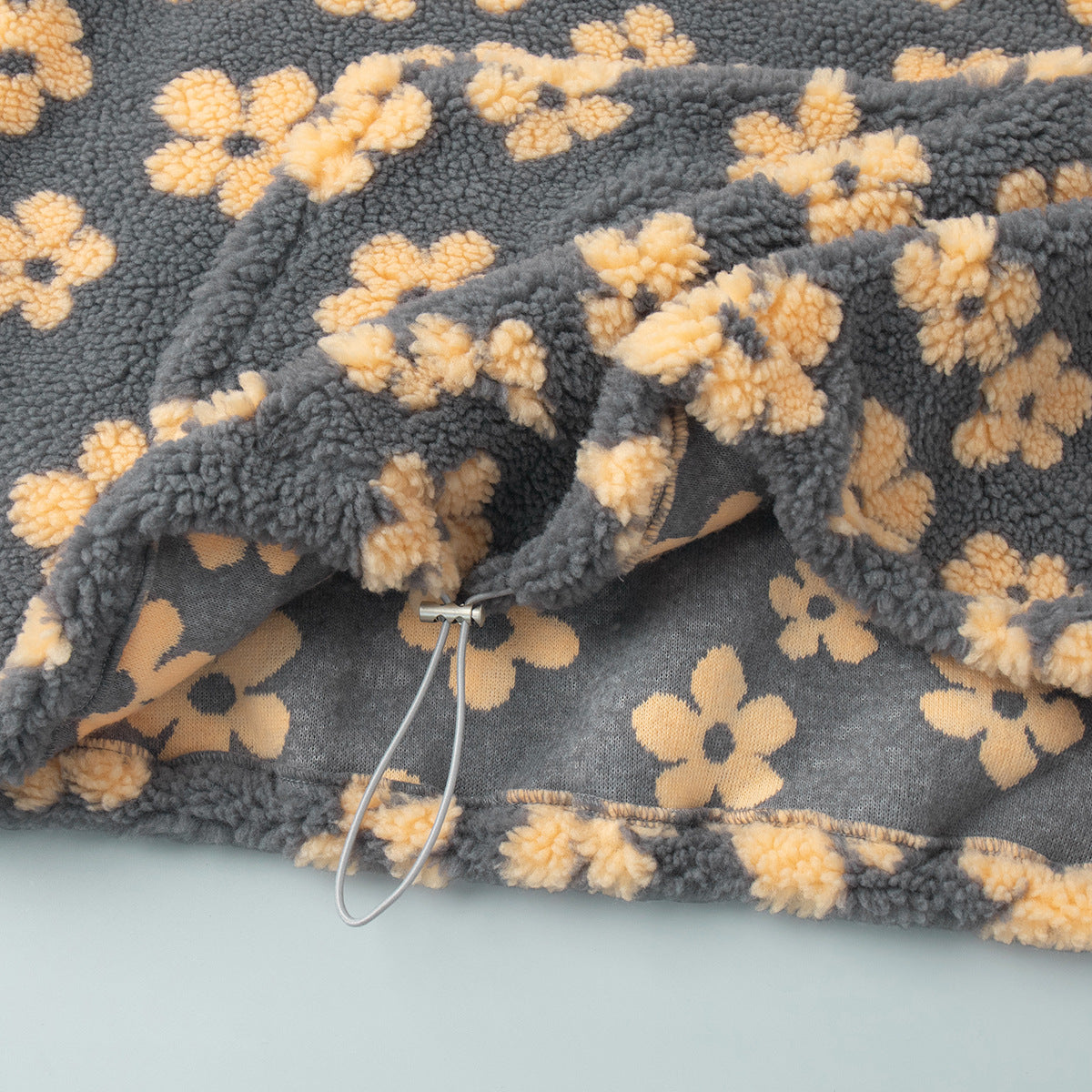 Cross-border fleece floral sweatshirt Europe and America2025Autumn and Winter New Fashion Sweatshirt Warm Fuzzy Sweatshirt Fleece Top for Women