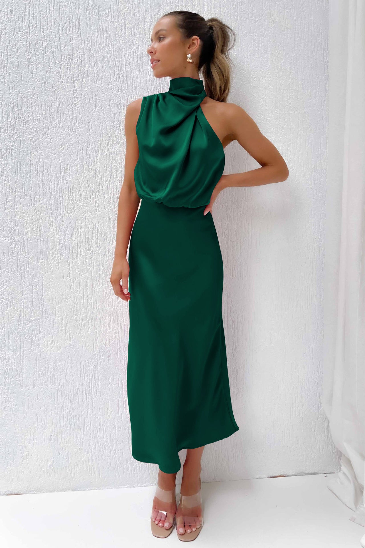 2025Spring and Summer Hot Sale New High-end Satin Sleeveless Dress European and American Fashion Elegant Socialite Light Evening Dress
