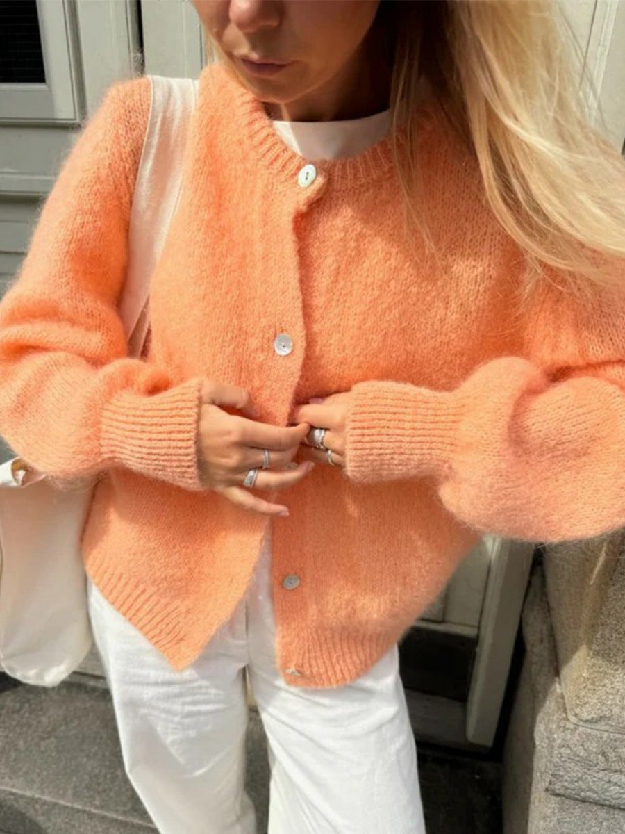 Candy Color Knitted Cardigan Women's European and American2025Autumn and Winter Mohair Solid Color Cardigan Macaron Color Sweater Cardigan for Women