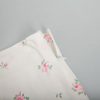 Cross-border Printed Midi Skirt European and American Style2025Spring and Summer New Elegant Floral Satin Printed Draped High-Waisted Skirt