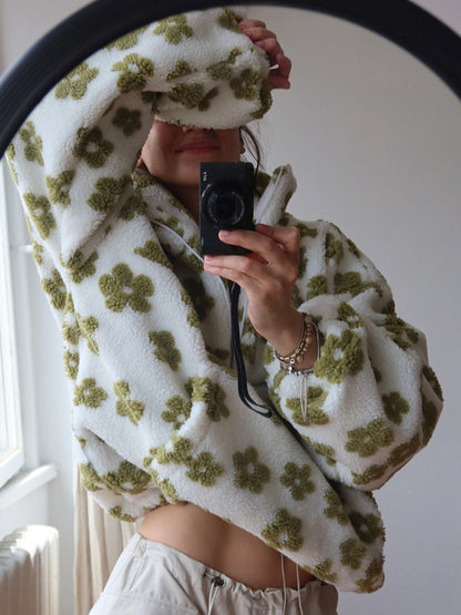 Cross-border fleece floral sweatshirt Europe and America2025Autumn and Winter New Fashion Sweatshirt Warm Fuzzy Sweatshirt Fleece Top for Women