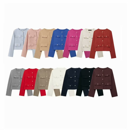 Wholesale Cross-Border Amazon Autumn Winter New Women's Fashion Small Fragrance Style Button Decor Short Blazer B88646