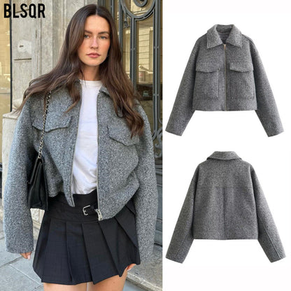 Cross-Border Amazon2025New Spring Autumn Winter Women's Pearl Wool Short Loose Casual Wool Coat B62805