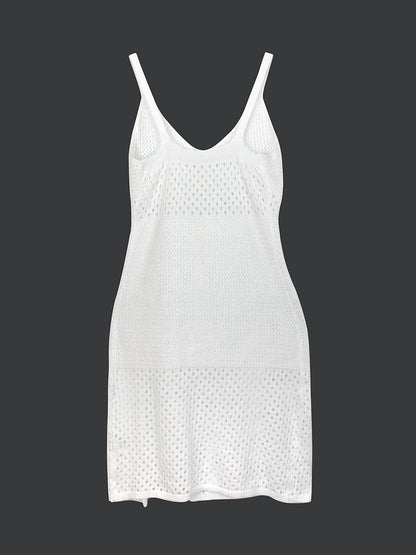 Foreign Trade Cross-Border European and American Amazon Source Manufacturer Knitted Long Hollow Strap Slit Dress for Summer