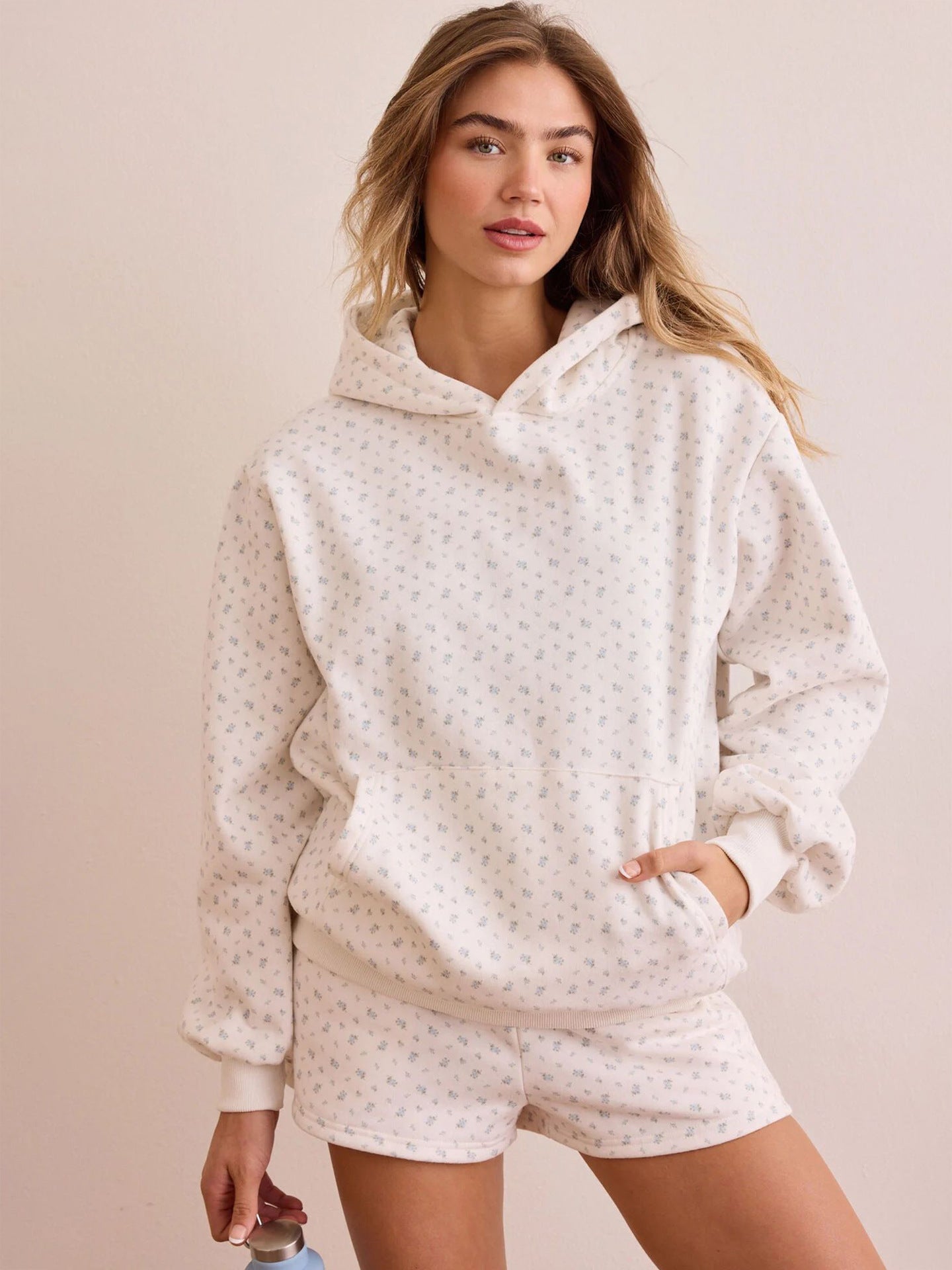 Sultyra Floral Casual Hooded Sweatshirt High Waist Comfortable Shorts Set