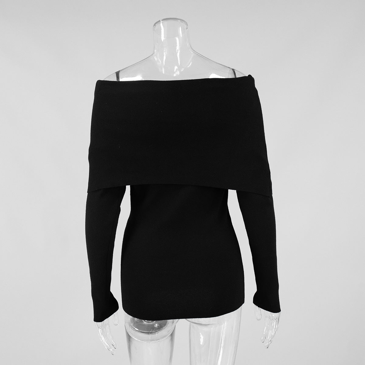 Cross-border Women's Sweater2025Autumn Winter European American Style Long Sleeve Knitted Bottoming Shirt One Shoulder Sexy Slim Off Shoulder Top