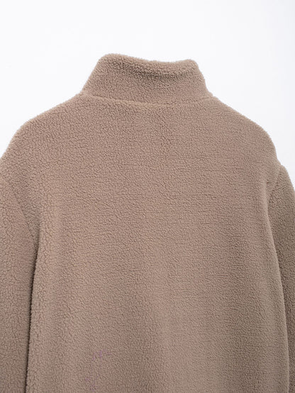 Cross-Border2024European and American Style Autumn Winter New Women's Solid Color Lazy Style Lamb Wool High Neck Woolen Coat A65002