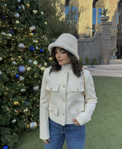 Wholesale Cross-Border Amazon Autumn Winter New Women's Fashion Small Fragrance Style Button Decor Short Blazer B88646