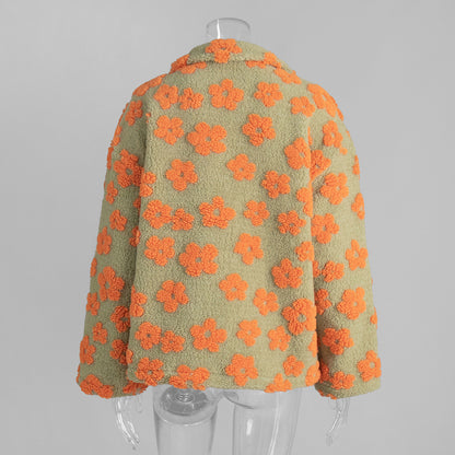 Cross-border fleece floral sweatshirt Europe and America2025Autumn and Winter New Fashion Sweatshirt Warm Fuzzy Sweatshirt Fleece Top for Women