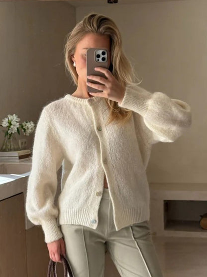 Candy Color Knitted Cardigan Women's European and American2025Autumn and Winter Mohair Solid Color Cardigan Macaron Color Sweater Cardigan for Women