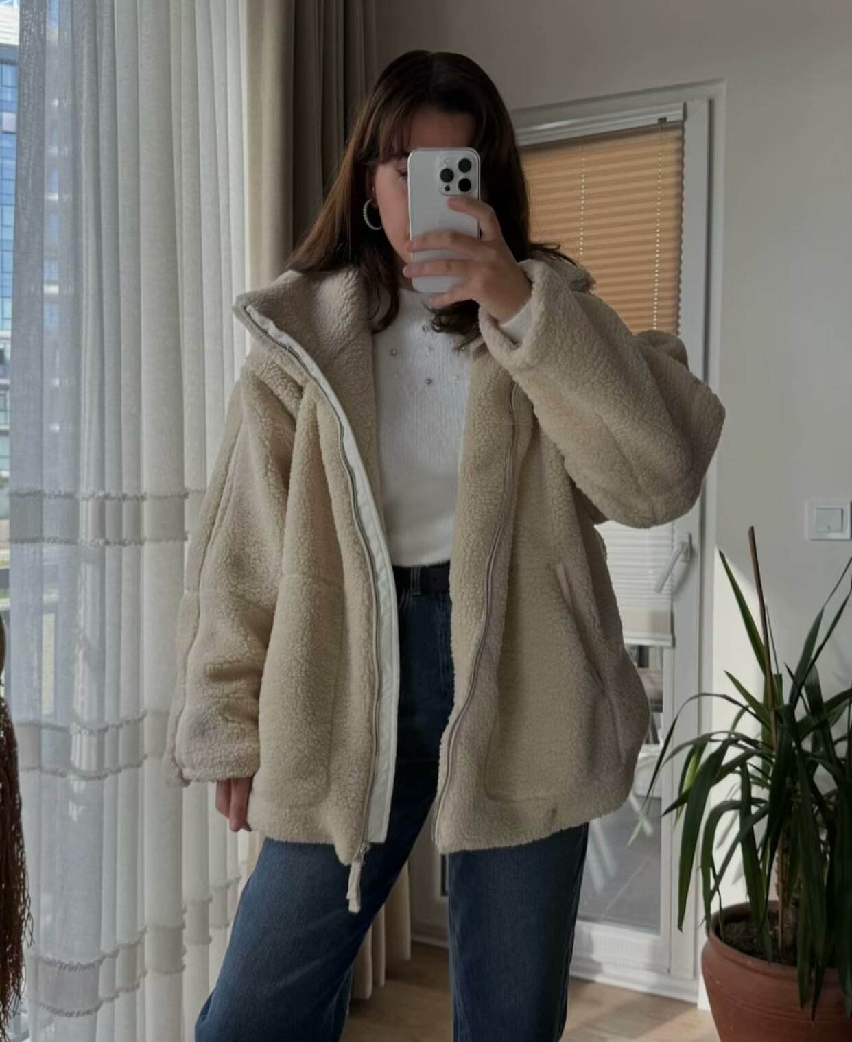 Cross-Border2024European and American Style Autumn Winter New Women's Solid Color Lazy Style Lamb Wool High Neck Woolen Coat A65002