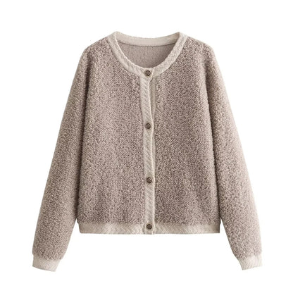 Cross-Border2023European and American Autumn Winter New Women's Solid Color Little Chanel Style Knitted Cardigan Short Woolen Coat B62822