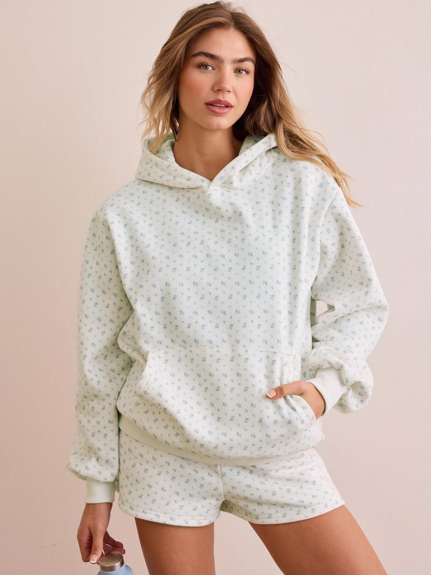 Sultyra Floral Casual Hooded Sweatshirt High Waist Comfortable Shorts Set