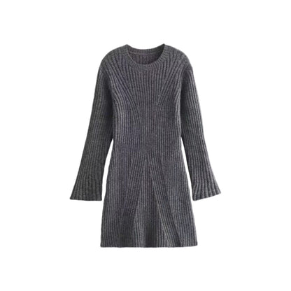 Cross-Border Amazon2025Spring and Autumn New Women's Fashion European and American Style Ribbed Knitted Dress M6247