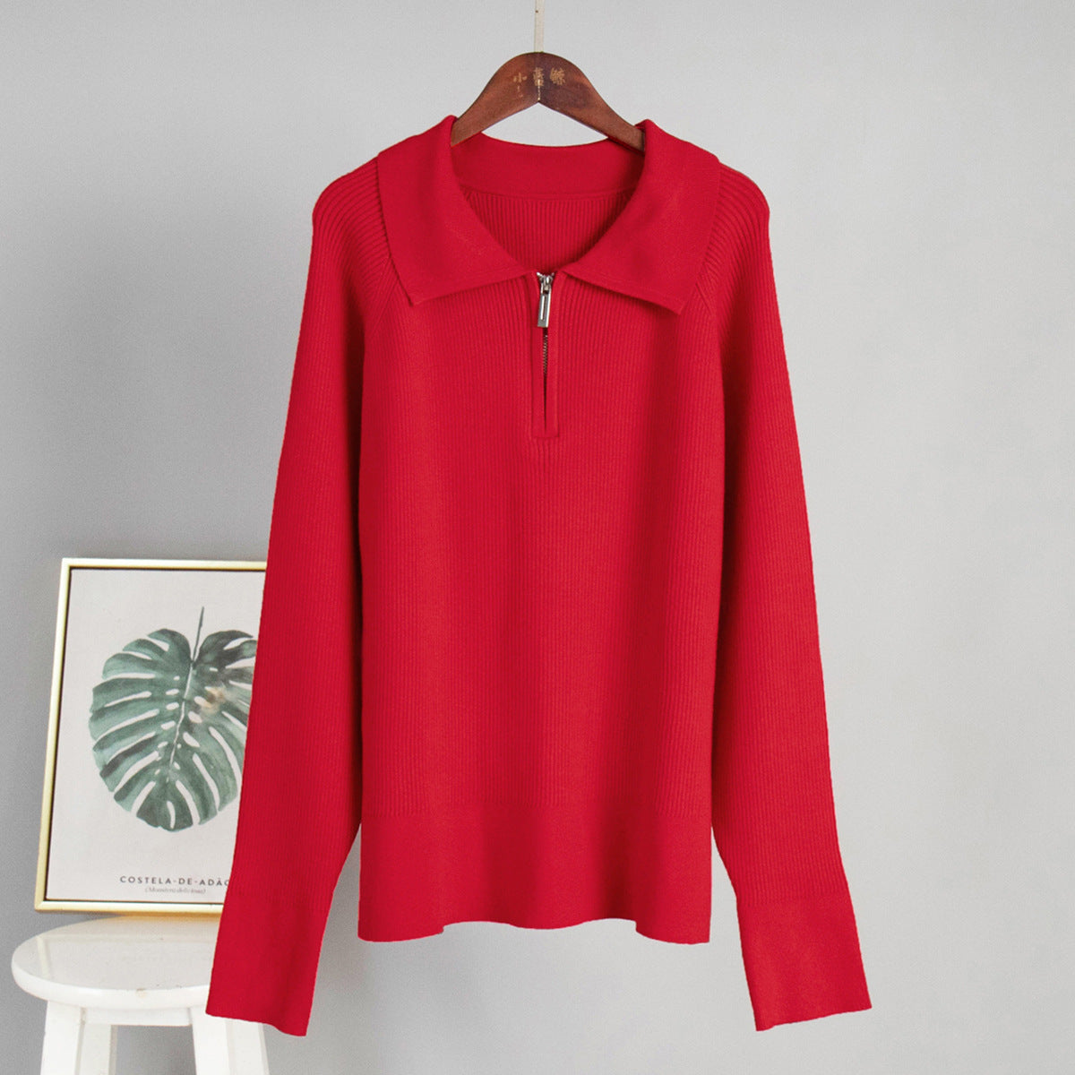 Cross-Border European and American Style2025Autumn and Winter New Trend Versatile Simple Casual Polo Turn-Down Collar Pullover Knitted Sweater