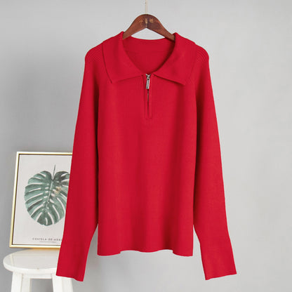 Cross-Border European and American Style2025Autumn and Winter New Trend Versatile Simple Casual Polo Turn-Down Collar Pullover Knitted Sweater