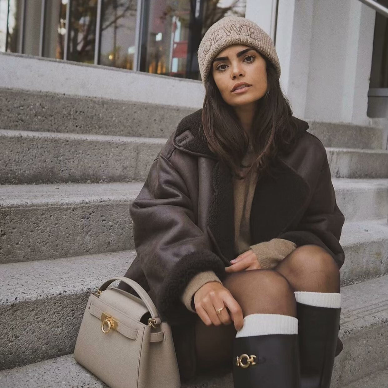 Foreign Trade Women's Clothing Wholesale2025Spring and Autumn New Casual Leather and Fur Integrated Double-Sided Jacket with Turn-Down Collar B88681