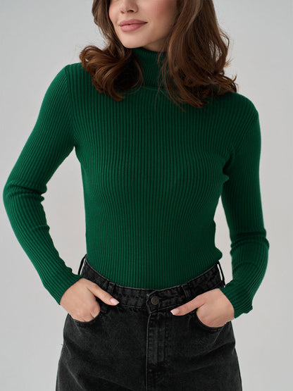 Cross-border Turtleneck Sweater Knitted Base Shirt European and American Style2025Amazon Autumn Knitted Sweater High Neck Pullover Sweater for Women