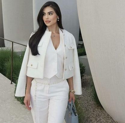 Wholesale Cross-Border Amazon Autumn Winter New Women's Fashion Small Fragrance Style Button Decor Short Blazer B88646