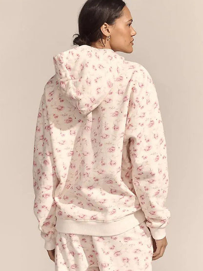 Sultyra Floral Casual Hooded Sweatshirt High Waist Comfortable Shorts Set