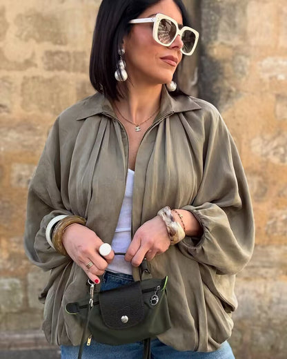 Cross-Border Foreign Trade Women's Clothing2025Autumn European and American Style Turn-Down Collar Long Sleeve Puff Jacket Baseball Coat for Women A15048