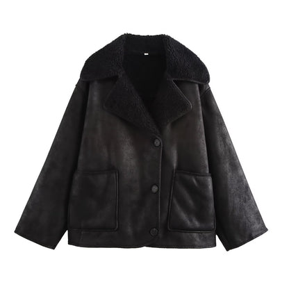 2024Autumn Fashion Turn-Down Collar Three-Color Fur Integrated Long-Sleeve Jacket Coat Cross-Border Amazon Women's Clothing B88788