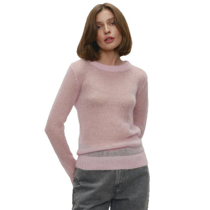 Cross-border Mohair Crew Neck Pullover Sweater European and American Style2025Spring and Summer New Comfortable Knitted Base Semi-Transparent Sweater for Women